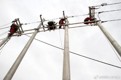 10千伏创业园国网利津县供电公司工作人员登杆升级线路，供电安全稳定