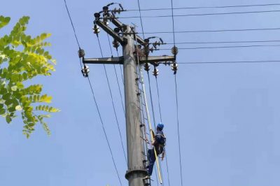 隆尧县供电公司在10千伏线路进行鸟窝清理工作