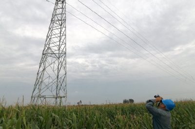 运维检修部输电运维人员对服务区供电线路设备雨后踩泥巡视