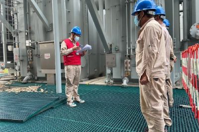 1000千伏特高压盱眙站开展2号主变油池改造现场勘察